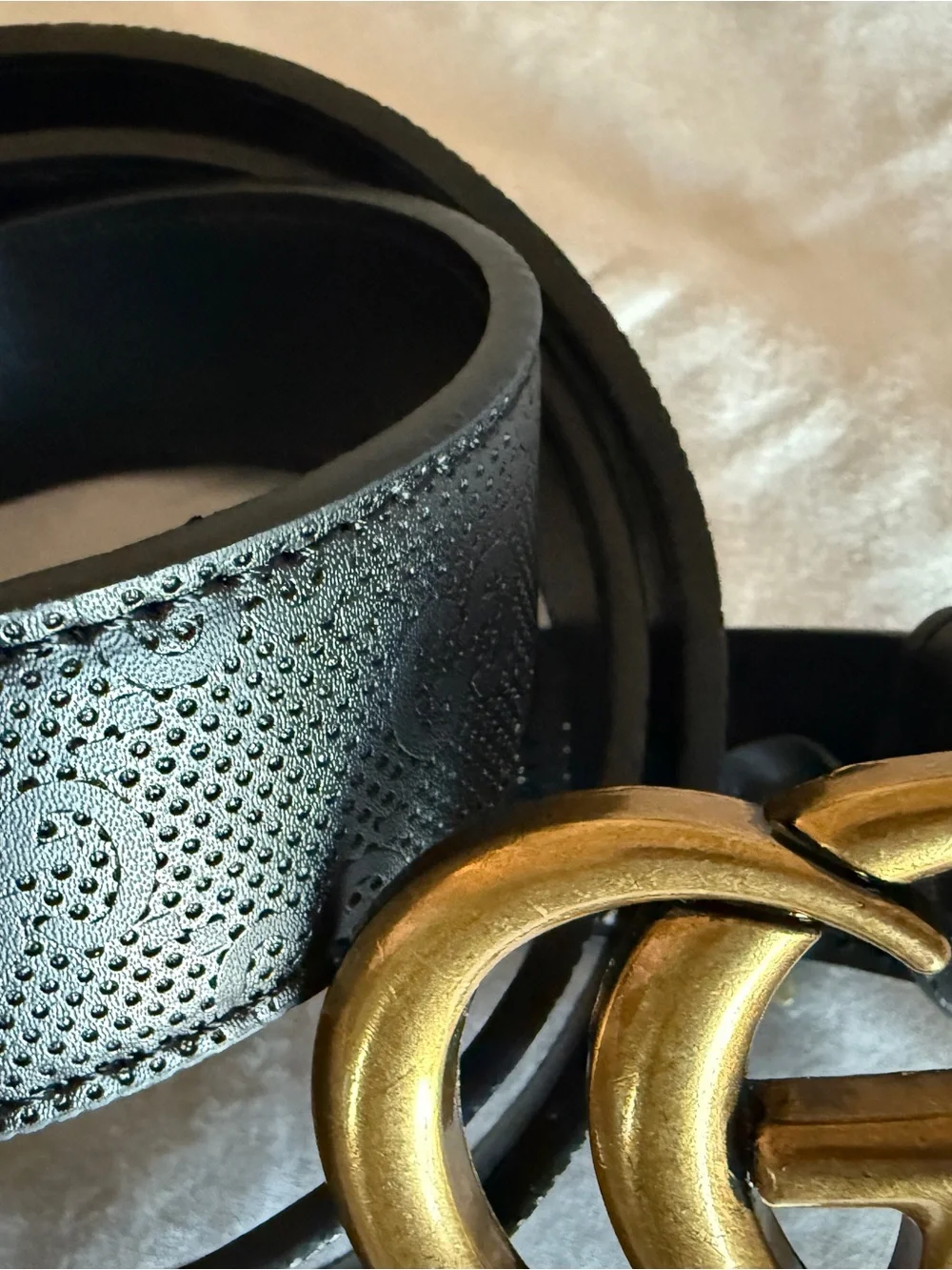 Black Leather Belt with Gold Double-G Buckle 130 cm 50” Across New w/ Box